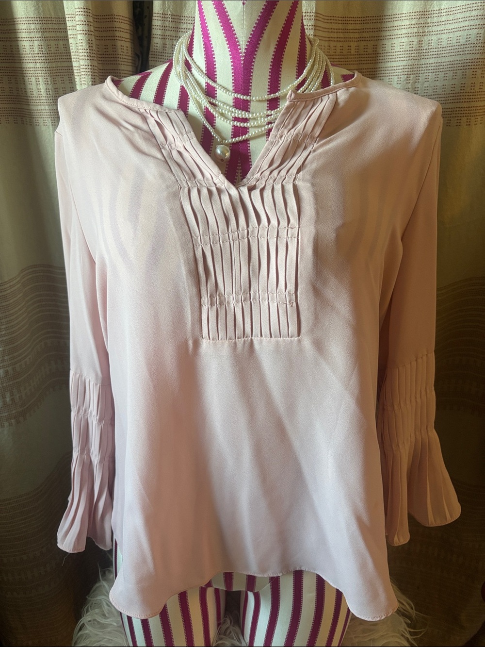 Zac & Rachel Soft Blush Pintuck V-Neck Blouse